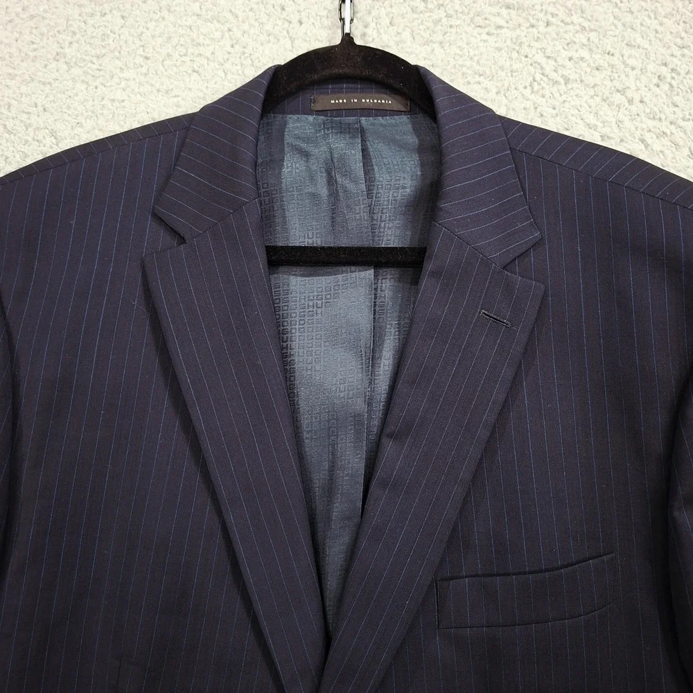 Boss Hugo‎ Boss Navy Light Blue Pinstripe Wool Coat Blazer Double Vented 44R